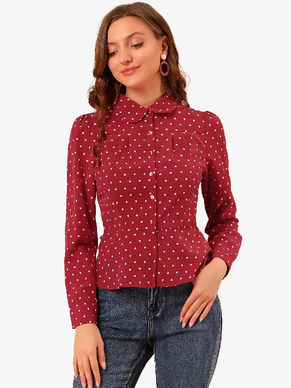 Peter Pan Collar Heart Top Vintage Button Down Shirt Blouse Backless Summer Blouse
