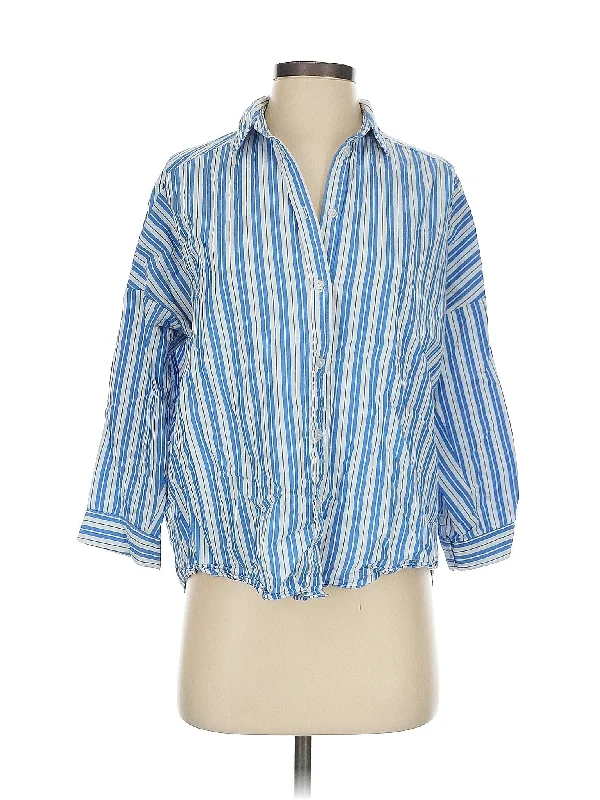 3/4 Sleeve Button Down Shirt-- Print Jacquard Patchwork