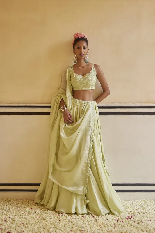 Mint Lehenga Paired With Blouse & Dupatta Peter Pan Collar Blouse