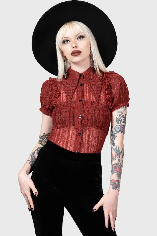 Elena's Choice Lace Collar Blouse [RED] Boho Printed Blouse