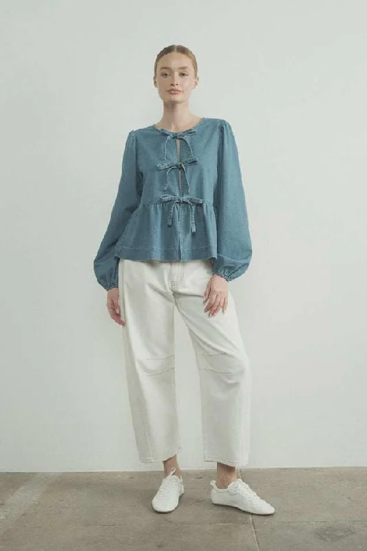 Bow Tie Blouse Playful Puff Blouse