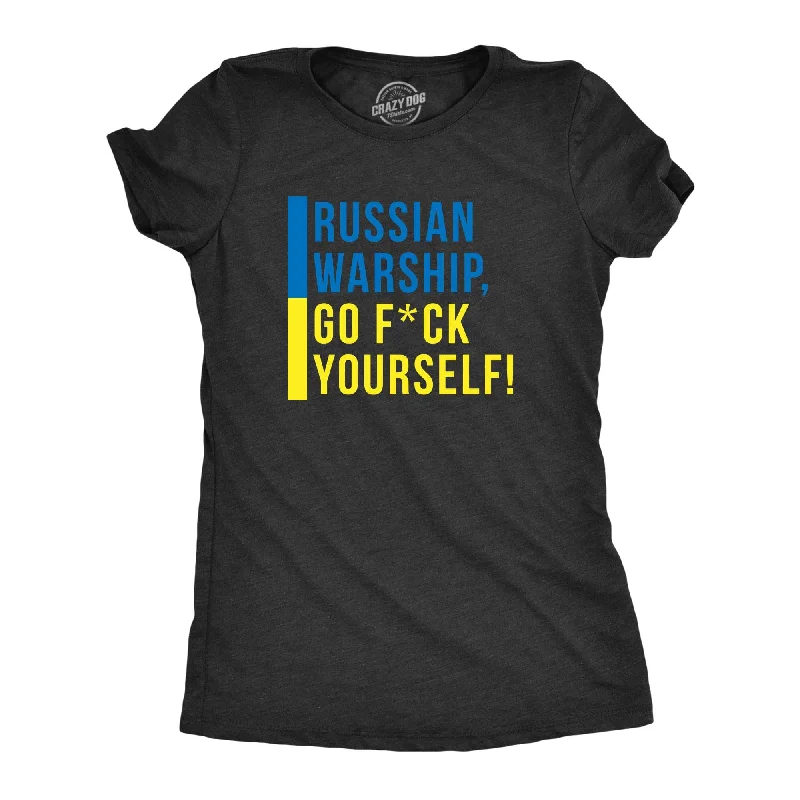 Russian Warship, Go Fuck Yourself Women's T Shirt-- Zippered Buttoned Snapped