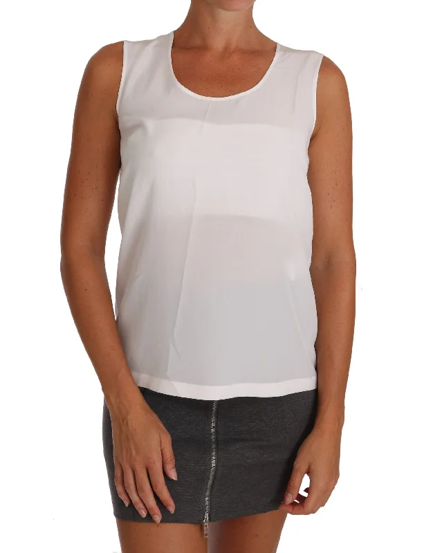 Dolce & Gabbana Elegant Sleeveless White Silk Blouse Top Subtle Shimmer Blouse
