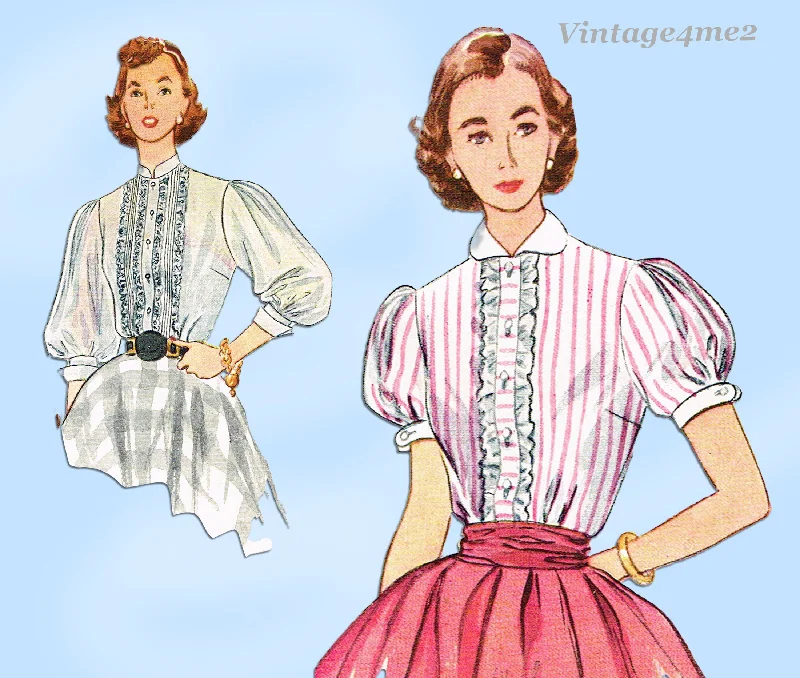 1950s Vintage Simplicity Sewing Pattern 3799 Misses Blouse w Puffed Sleeves Sz 30 B Stretchy Fitted Blouse