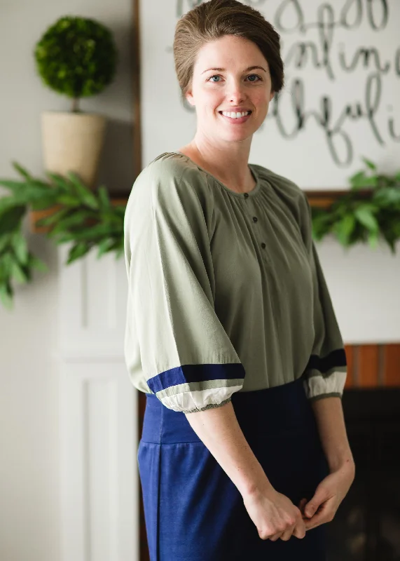 Olive Button Up Blouse - FINAL SALE Asymmetric Hem Blouse