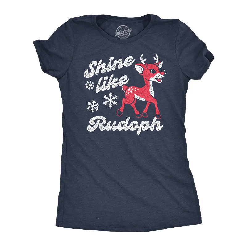 Shine Like Rudolph Women's T Shirt-- Embroidered Appliqued Beaded