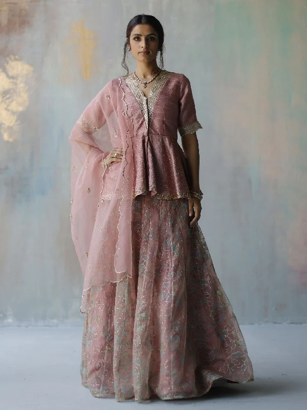 Alana Lehenga With Peplum Blouse Floral Print Blouse