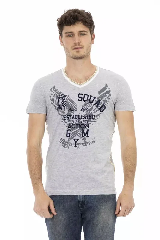 Gray Cotton Men T-shirt-- Graphic Embroidered Appliqued