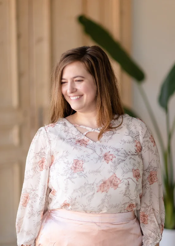 Cream Floral Flowy Blouse - FINAL SALE Lightweight Tunic Blouse