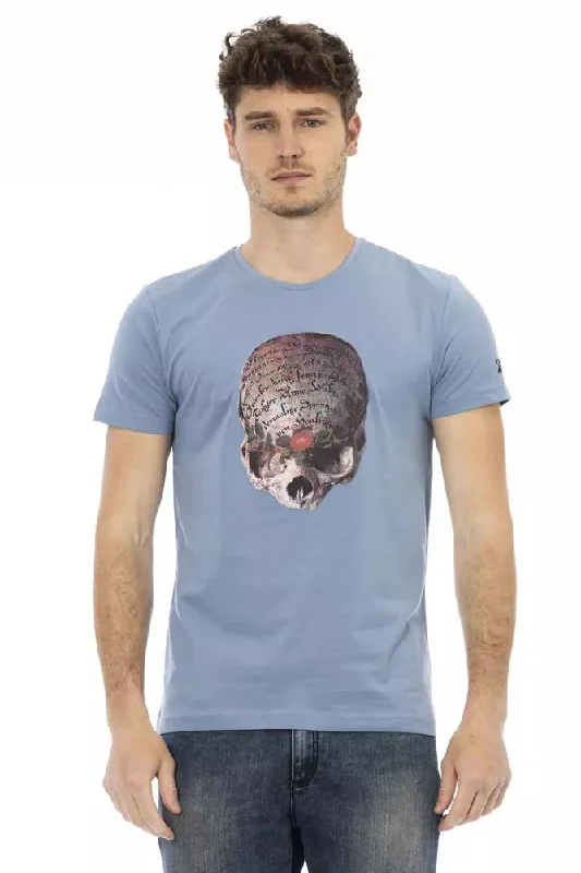 Light Blue Cotton Men T-shirt-- Polka Dot Checkered Tartan