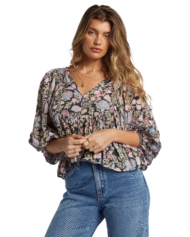 Adore You Blouse in Black Sands Satin Drape Blouse