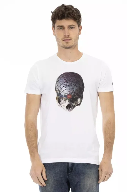 White Cotton Men T-shirt-- Spandex Blend Rayon Blend Denim Blend