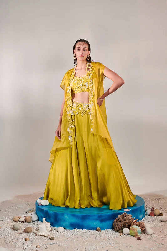 Cutwork Blouse; Cape; Lehenga Set Elegant Semi-Sheer Blouse