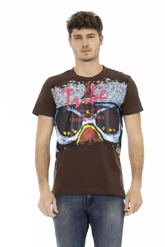 Brown Cotton Men T-shirt-- Mesh Canvas Denim