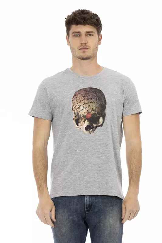 Gray Cotton Men T-shirt-- Houndstooth Herringbone Solid