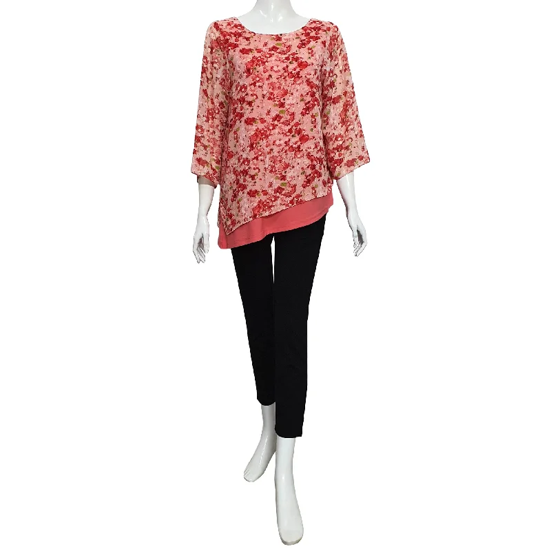 Joan Allen Floral Chiffon Asymmetric Blouse in Sobert Frilled Cuff Blouse