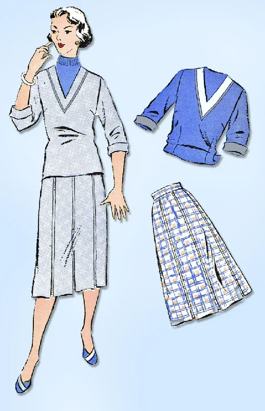 1950s Vintage New York Sewing Pattern 1238 Uncut Misses Skirt & Blouse Size 33 B Modern Oversized Blouse
