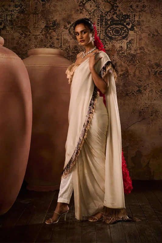 Rose Gold Tissue Saree With Blouse Relaxed Fit Blouse