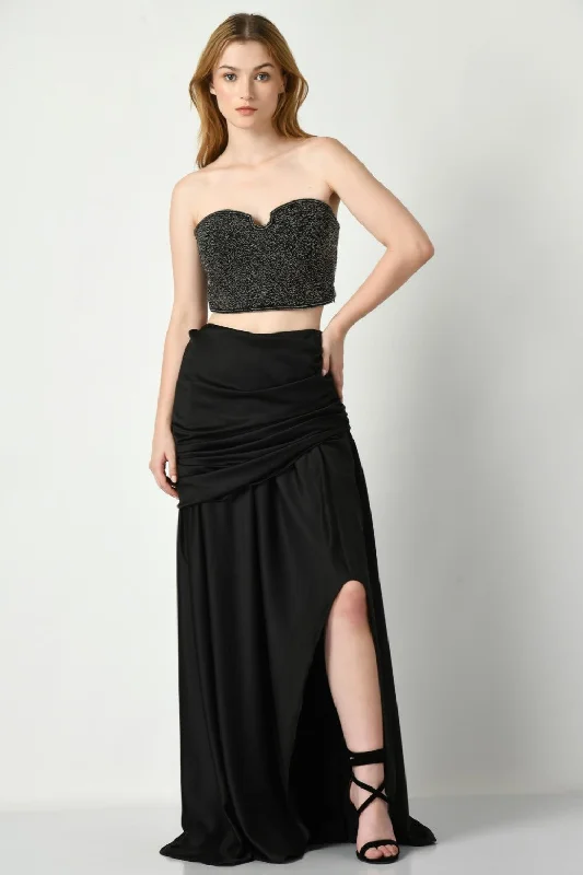 Draped Skirt With  Beads Emroidered Corset Blouse Embroidered Cotton Blouse