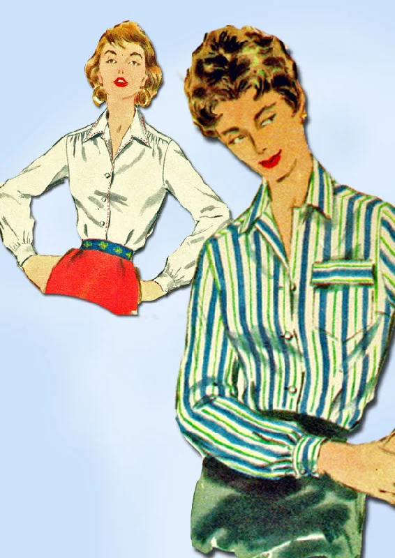 1950s Vintage Simplicity Sewing Pattern 4853 Uncut Misses Blouse Size 18 36B Loose Fit Blouse