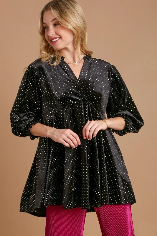 Hazel Blues® | Umgee Beaded Frill Flounce Sleeve Velvet Babydoll Blouse Balloon Sleeve Blouse Hazel Blues® | Umgee Beaded Frill Flounce Sleeve Velvet Babydoll Blouse Balloon Sleeve Blouse