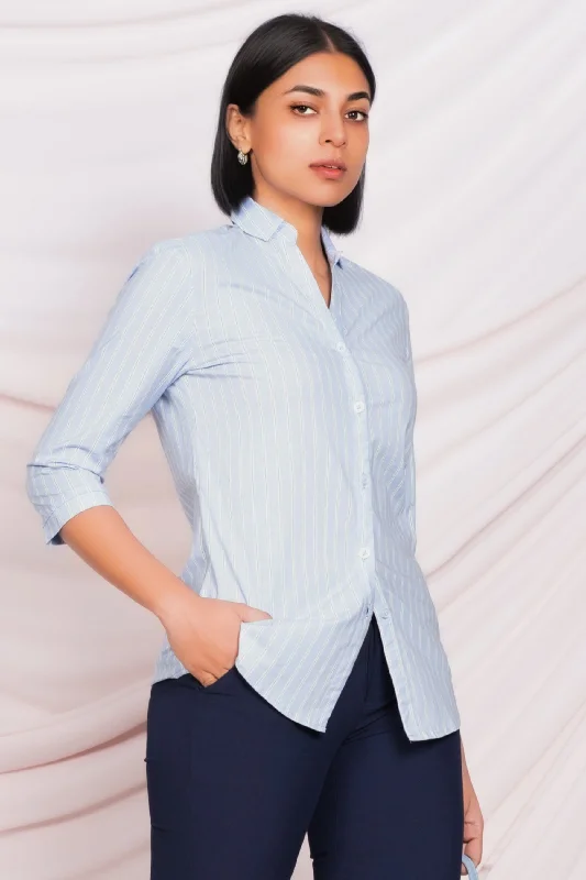 Slim Fit Stripe Shirt-- Zippered Front Buttoned Front Snap Front