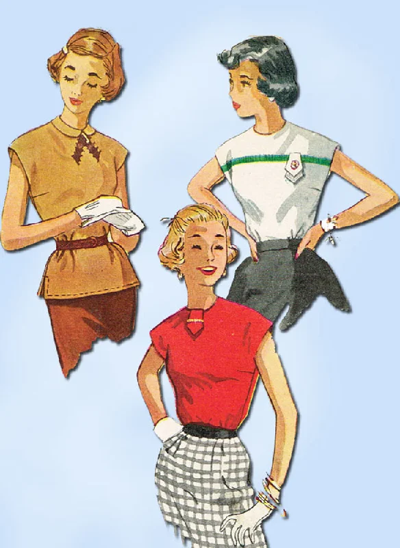1950s Original Vintage Simplicity Pattern 4434 Uncut Misses Easy Blouse Sz 30 B Elegant Embroidery Blouse