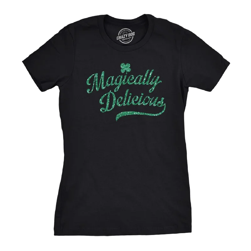 Magically Delicious Black Shirt Glitter Ink Women's T Shirt-- Striped Floral Plaid