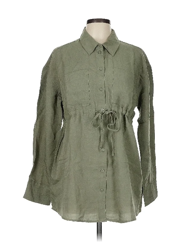 3/4 Sleeve Button Down Shirt-- Mesh Blend Leather Blend Suede Blend