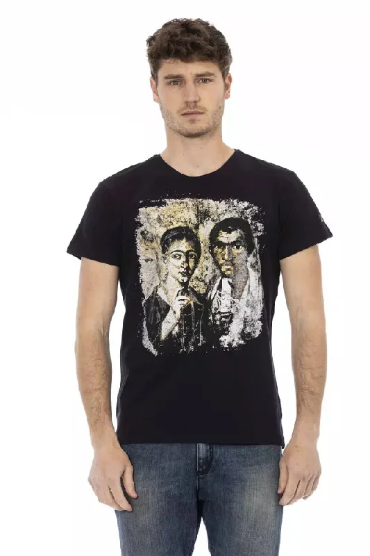 Black Cotton Men T-shirt-- Fleece Fabric Down Fabric Feather Fabric