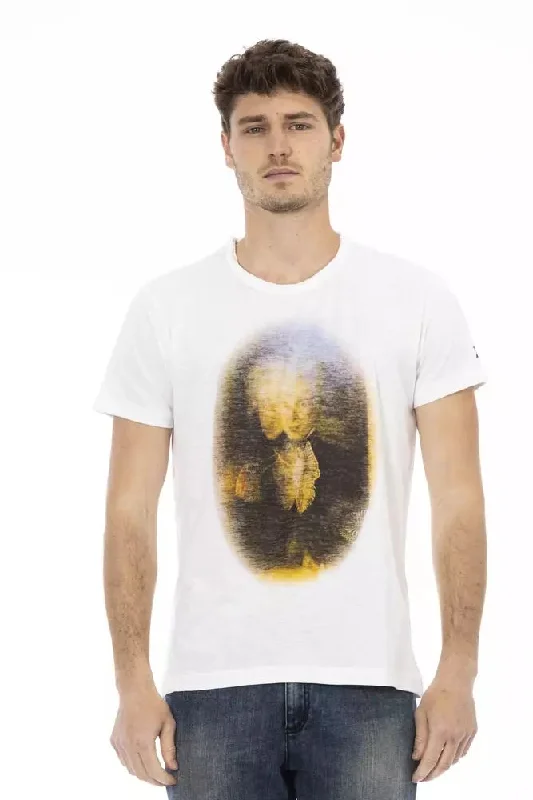 White Cotton Men T-shirt-- Handmade Hand-knitted Hand-woven