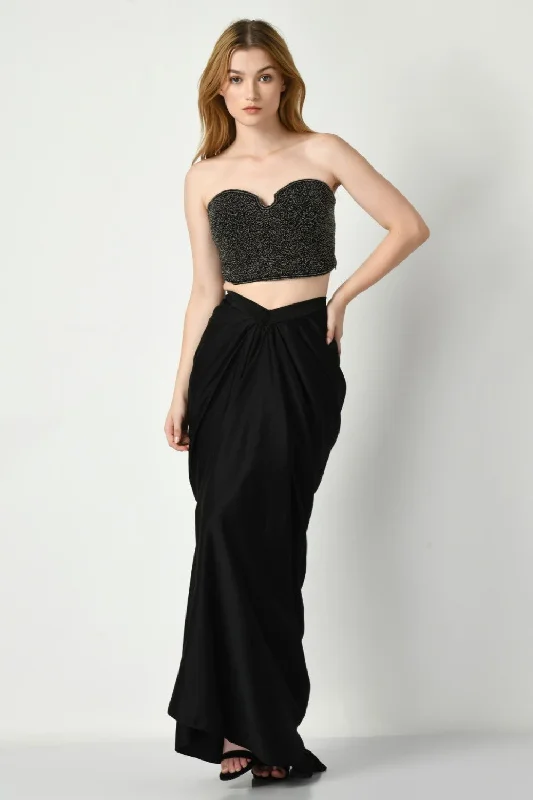 Draped Skirt With Beads Embroidered Corset Blouse Chic Sleeveless Blouse