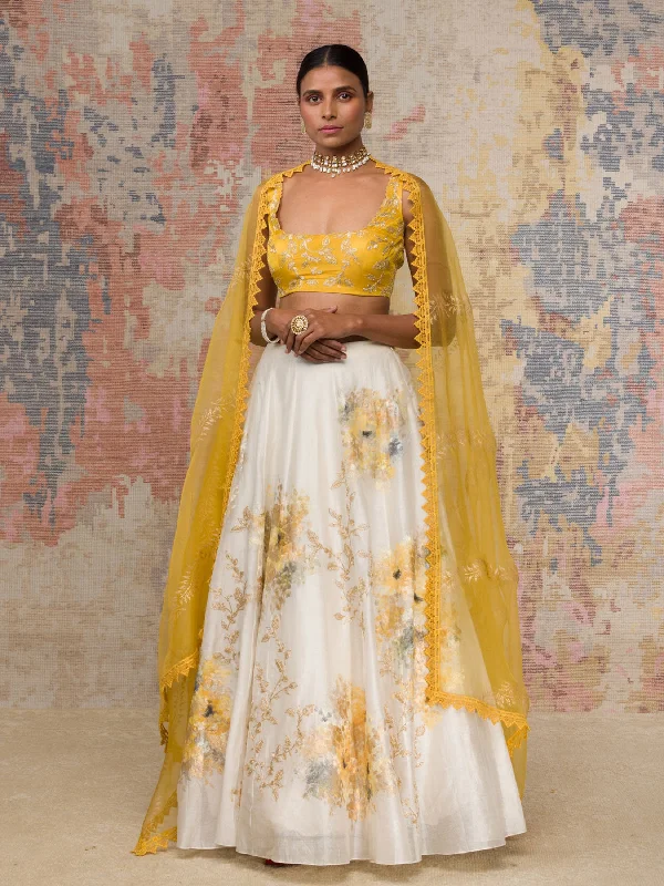 Mustard Chanderi Silk Lehenga Blouse Set Casual Stripe Blouse