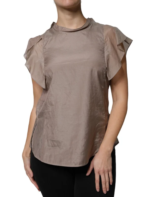 Peserico Brown Cotton Blend Short Sleeves Blouse Top Modern Oversized Blouse