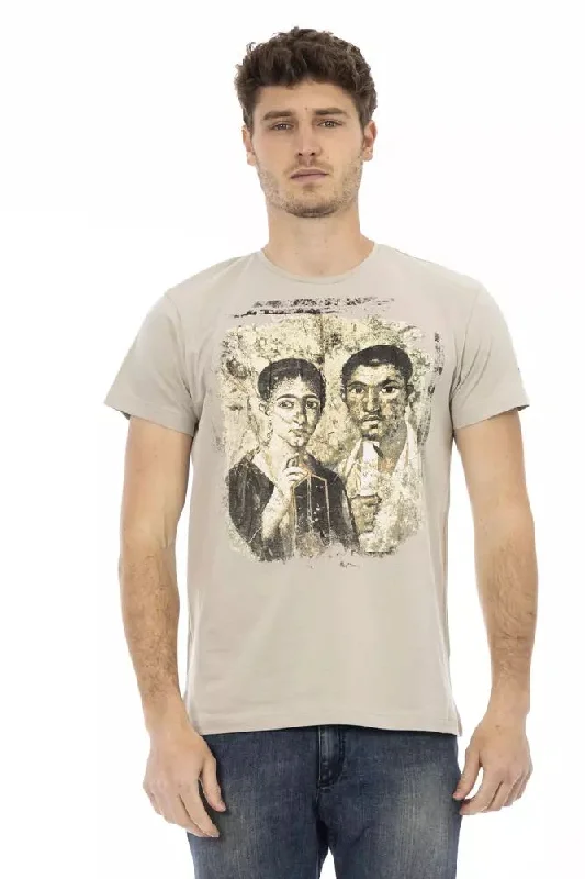 Beige Cotton Men T-shirt-- Nylon Fabric Polyester Fabric Spandex Fabric