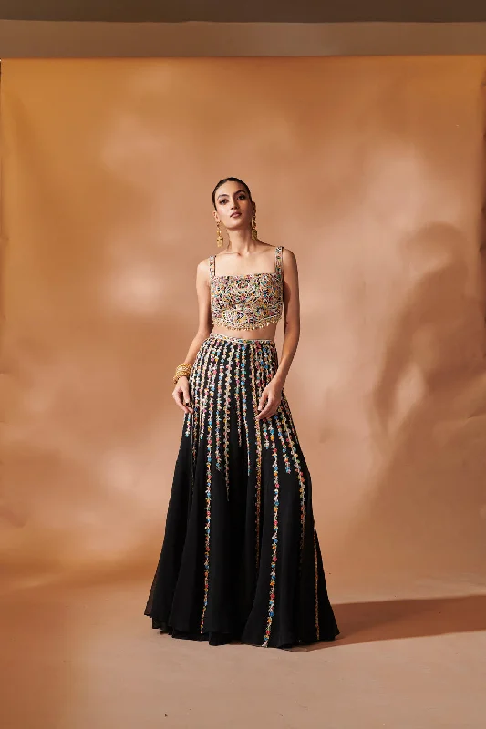 Black High Waist Sharara With An Embroidered Blouse Chic Off-Shoulder Blouse