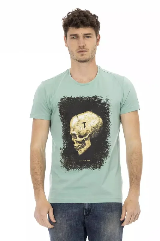 Green Cotton Men T-shirt-- Welt Pockets Slit Pockets Flap Pockets