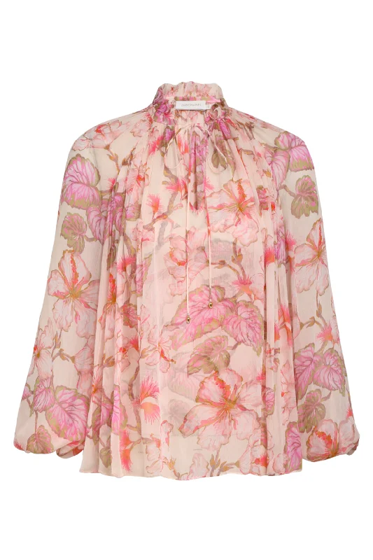 Matchmaker Billow Blouse | Coral Hibiscus Flowy Bohemian Blouse