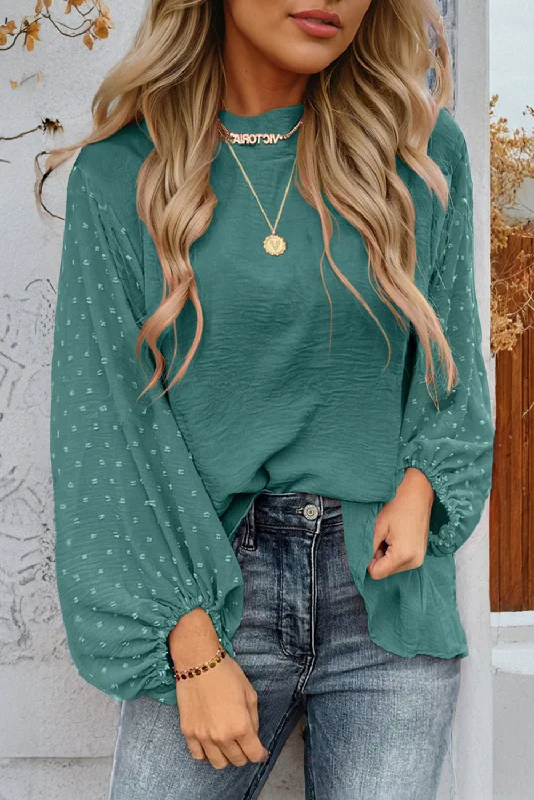 Skobeloff Swiss Dot Balloon Sleeve Loose Blouse Cotton Casual Blouse