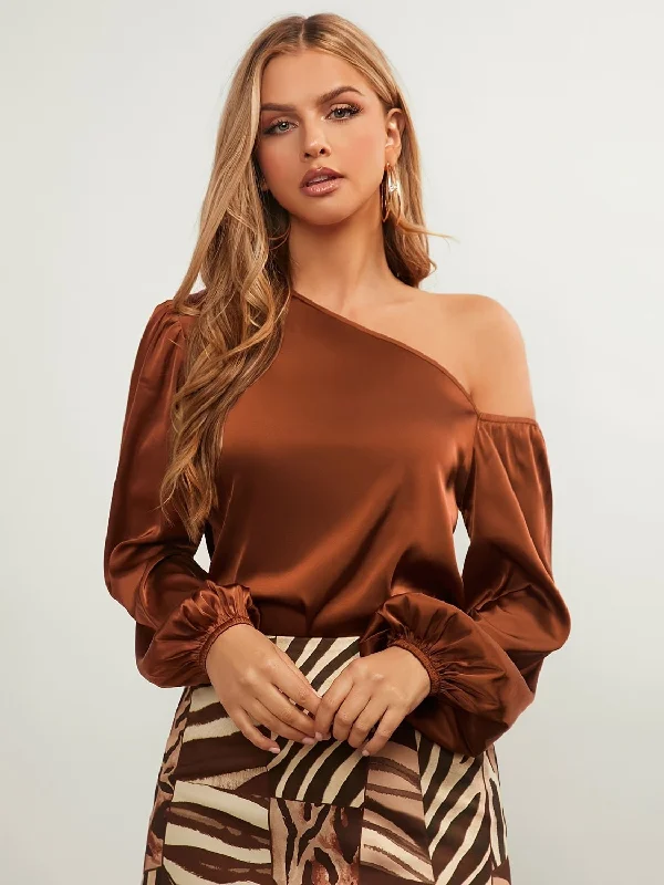 Hazel Blues® |  One Shoulder Long Sleeve Blouse Playful Puff Blouse