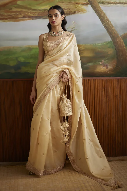 Buttercup Hand Embroidered Saree With Blouse Loose Oversized Blouse