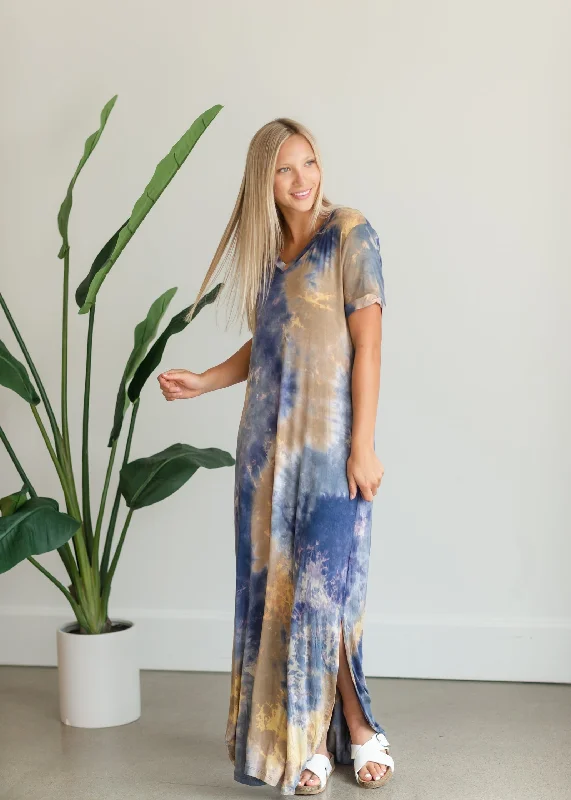 Blue Tie Dye Maxi T-Shirt Dress - FINAL SALE-- Modern Contemporary Chic
