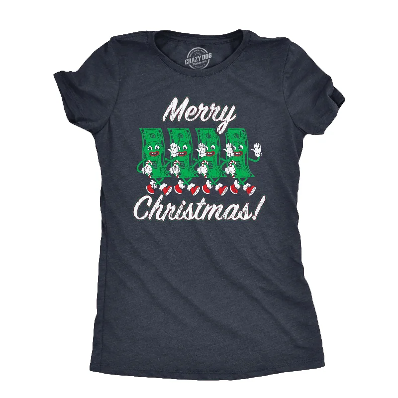 Merry Christmas Money Women's T Shirt-- V-Neck T-Shirt Long Sleeve Cotton