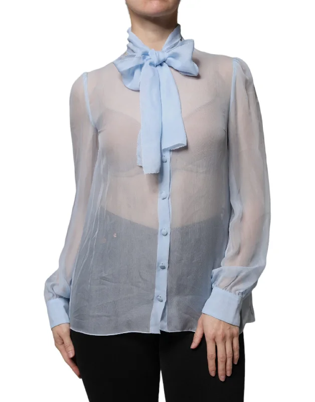 Dolce & Gabbana Blue Long Sleeve Button Down Blouse Top Elegant Embroidery Blouse