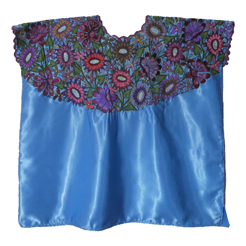 Zinacantán Blouse in Blue Sky Satin Long Blouse