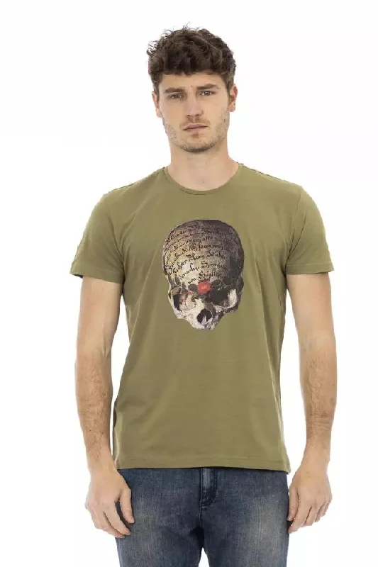 Green Cotton Men T-shirt-- Lace Blend Ribbed Blend Corduroy Blend