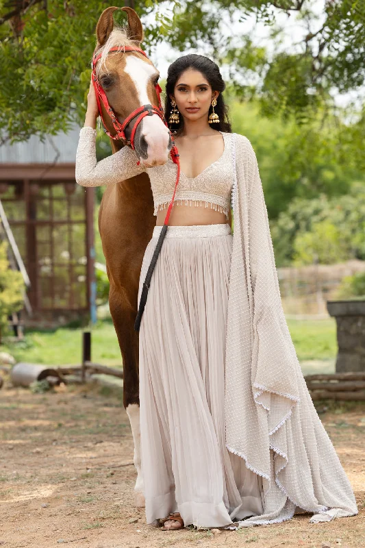 Chikankari Blouse With Pleated Georgette Skirt And Cutdana Dupatta Slim Fit Blouse