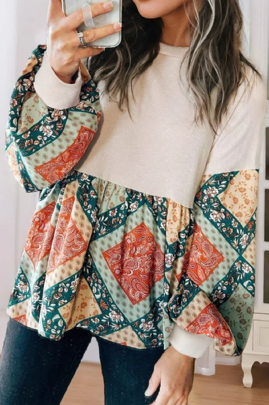 Hazel Blues® |  Printed Round Neck Long Sleeve Blouse Classic Striped Blouse