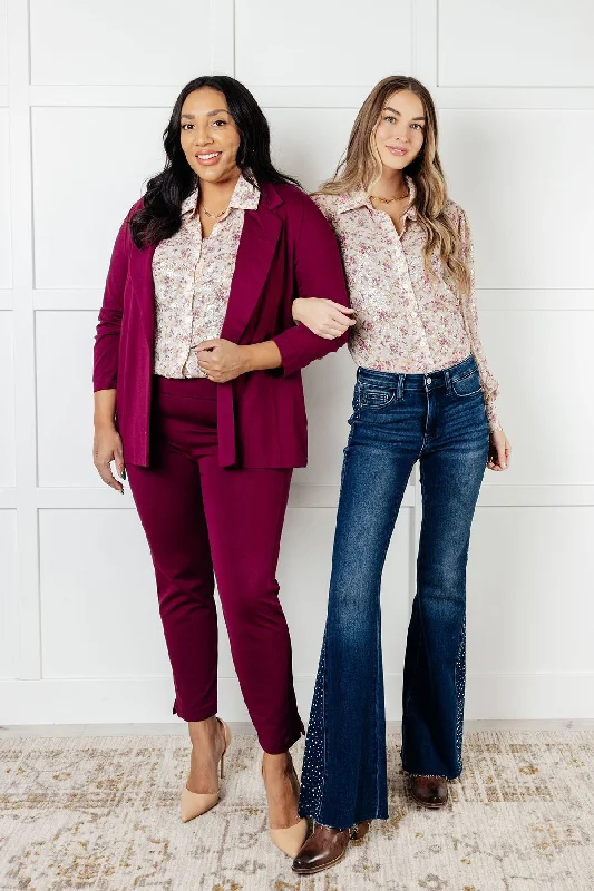 Hazel Blues® |  You and I Connect Floral Button Up Blouse Semi-Sheer Blouse