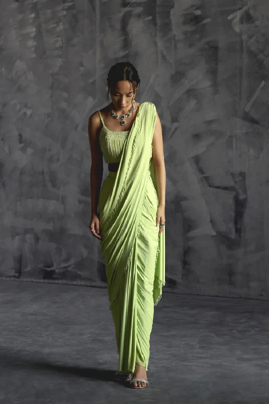High Slit Saree With Strappy Blouse Floral Chiffon Blouse